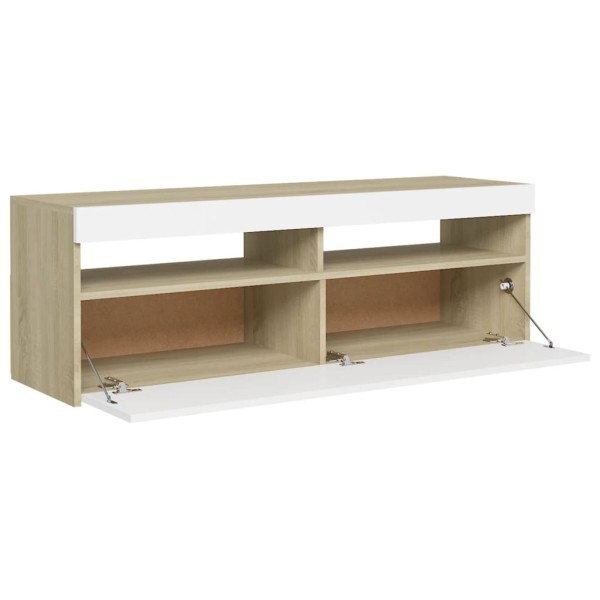 Mueble de TV con luces LED blanco y roble Sonoma 120x35x40 cm