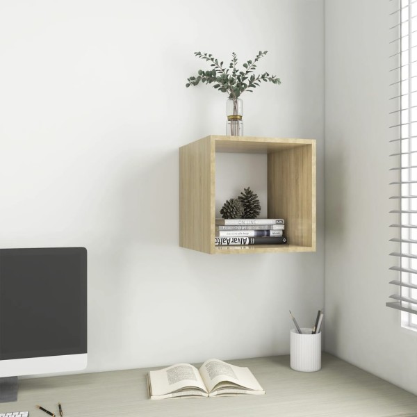 Armario de pared madera contrachapada blanco y roble 37x37x37cm