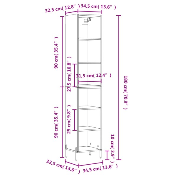 Aparador alto madera contrachapada blanco 34,5x32,5x180 cm