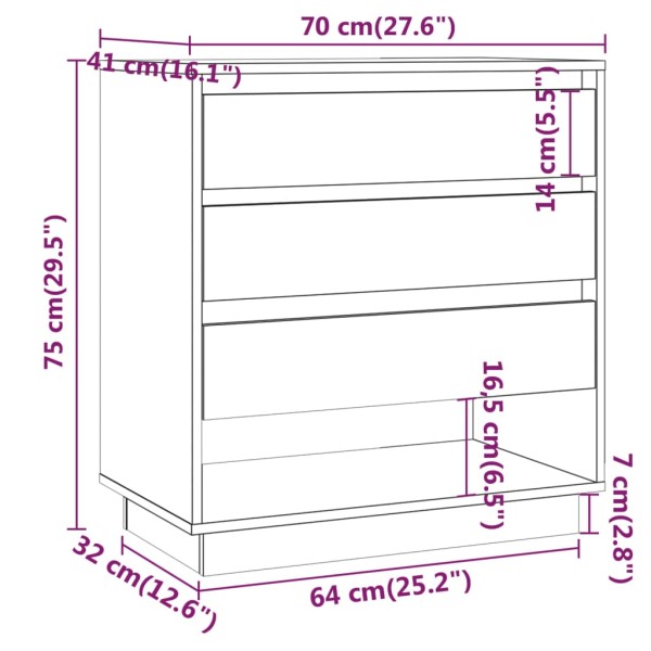 Aparador de madera contrachapada blanco 70x41x75 cm