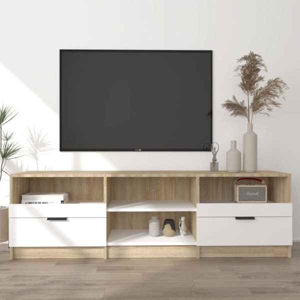 Mueble de TV madera contrachapada blanco y roble 150x33,5x45 cm