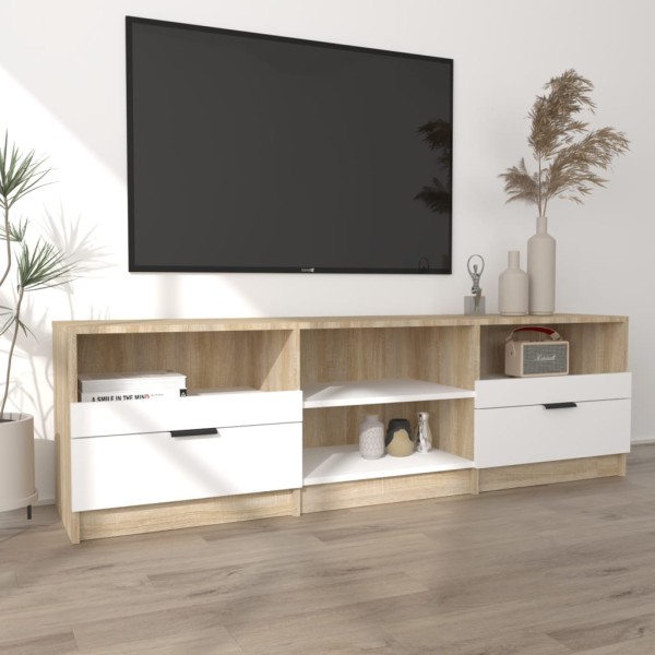 Mueble de TV madera contrachapada blanco y roble 150x33,5x45 cm