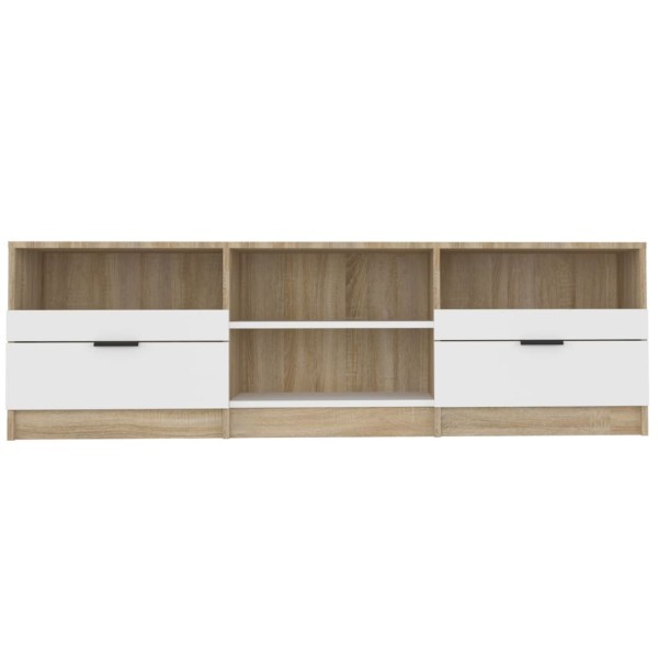 Mueble de TV madera contrachapada blanco y roble 150x33,5x45 cm