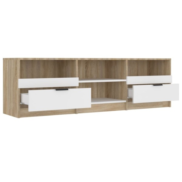 Mueble de TV madera contrachapada blanco y roble 150x33,5x45 cm