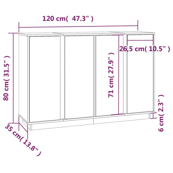 Aparador de madera maciza de pino 120x35x80 cm