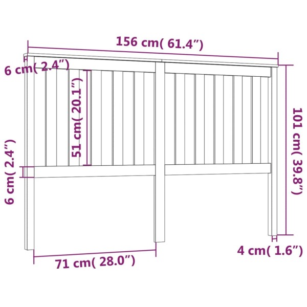 Cabecero de cama madera maciza de pino blanco 156x6x101 cm