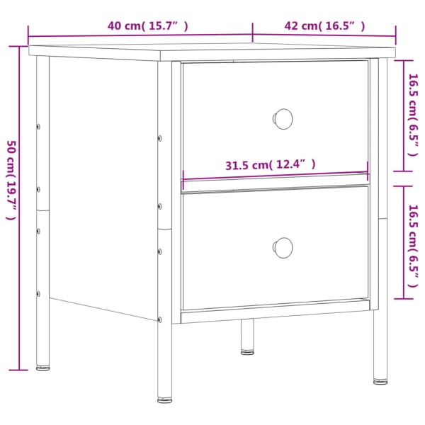 Mesita de noche madera de ingeniería negro 40x42x50 cm