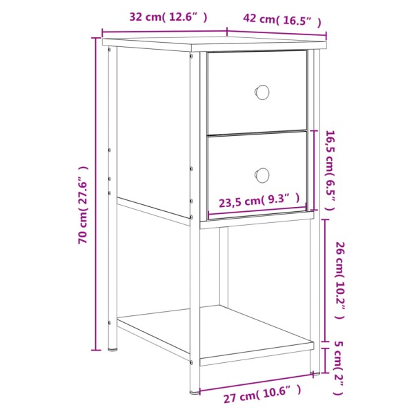 Mesita de noche madera de ingeniería negro 32x42x70 cm