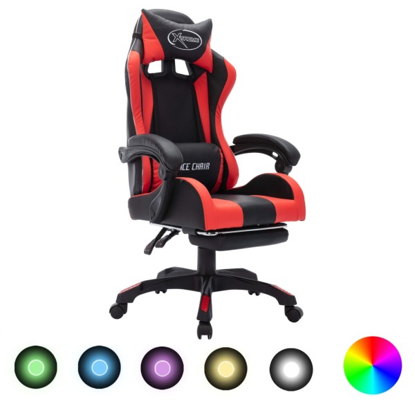 Silla gaming con luces LED RGB cuero sintético rojo y negro