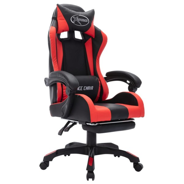 Silla gaming con luces LED RGB cuero sintético rojo y negro