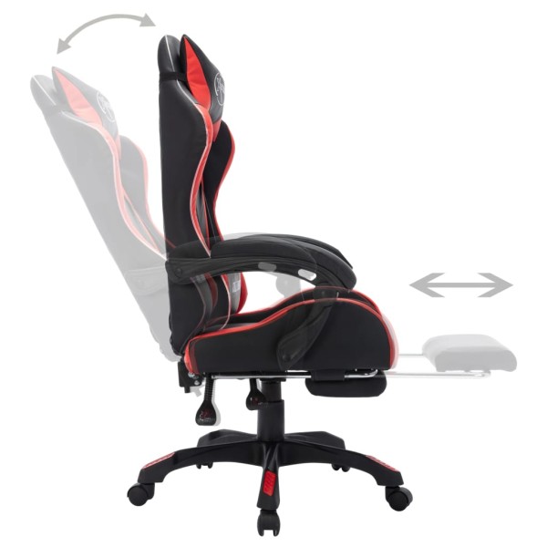 Silla gaming con luces LED RGB cuero sintético rojo y negro