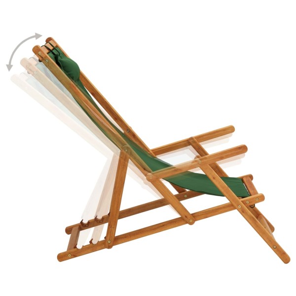 Silla de playa plegable madera maciza de eucalipto y tela verde