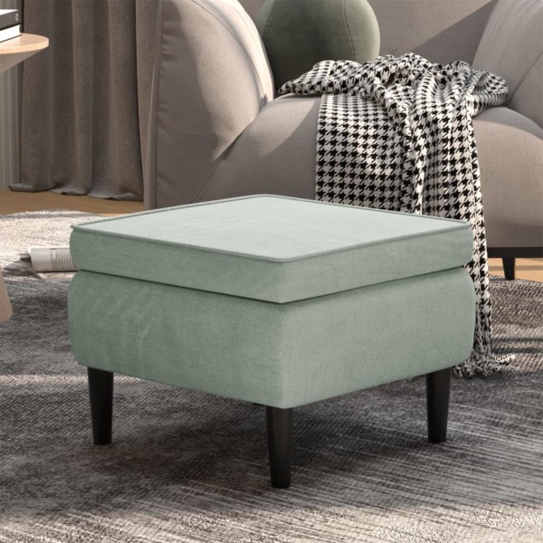 Taburete con patas de madera terciopelo gris claro