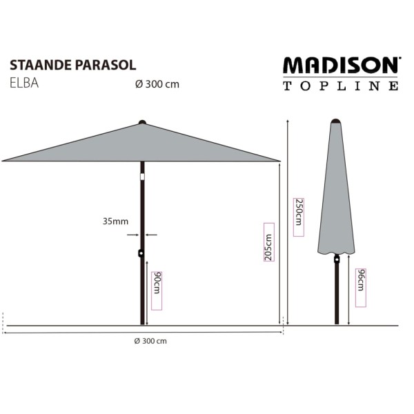 Madison Sombrilla Elba gris 300 cm