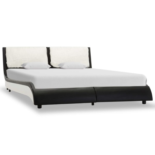 Estructura de cama cuero sintético negro y blanco 140x200 cm