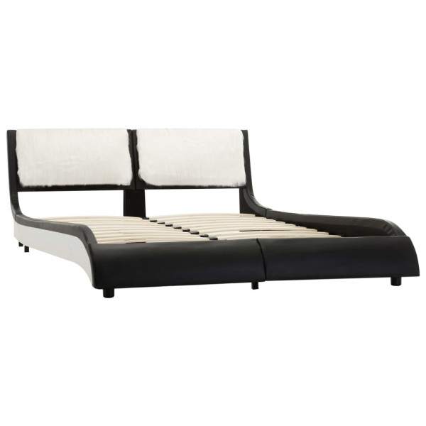 Estructura de cama cuero sintético negro y blanco 140x200 cm