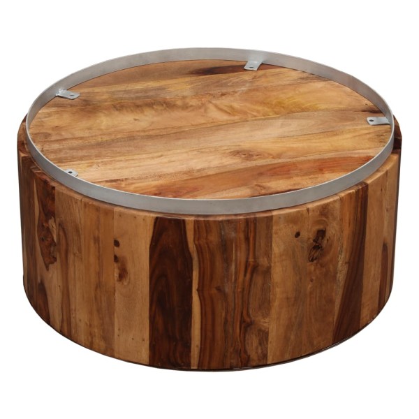 Mesa de centro de madera maciza de sheesham y acero 68 cm