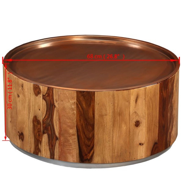 Mesa de centro de madera maciza de sheesham y acero 68 cm