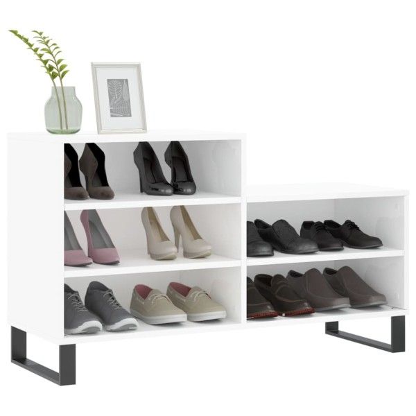 Mueble zapatero madera contrachapada blanco brillo 102x36x60 cm