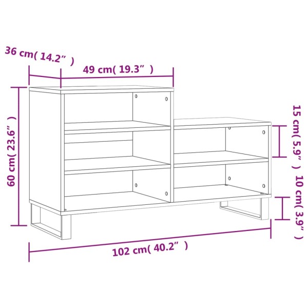 Mueble zapatero madera contrachapada blanco brillo 102x36x60 cm