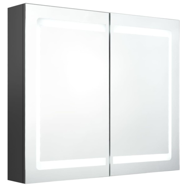 Armario de baño con espejo y LED gris 80x12x68 cm