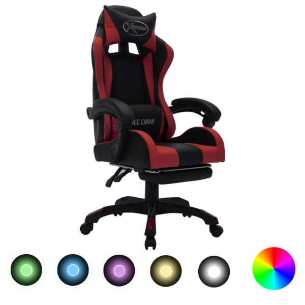 Silla gaming luces LED RGB cuero sintético color vino y negro