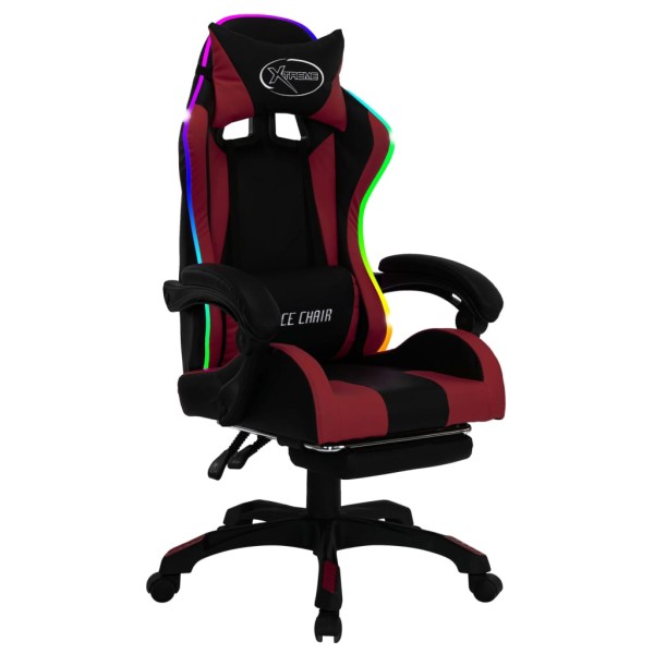 Silla gaming luces LED RGB cuero sintético color vino y negro