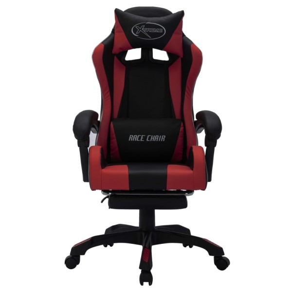 Silla gaming luces LED RGB cuero sintético color vino y negro