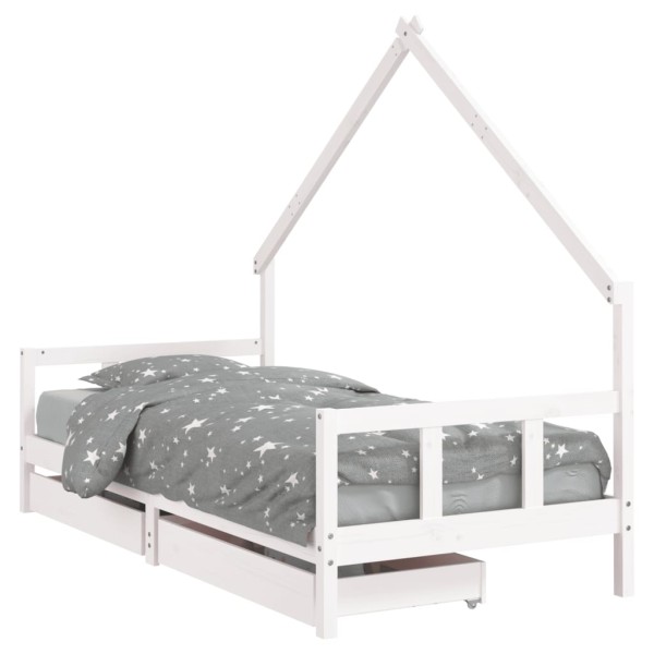 Estructura cama infantil y cajones madera pino blanco 90x190 cm