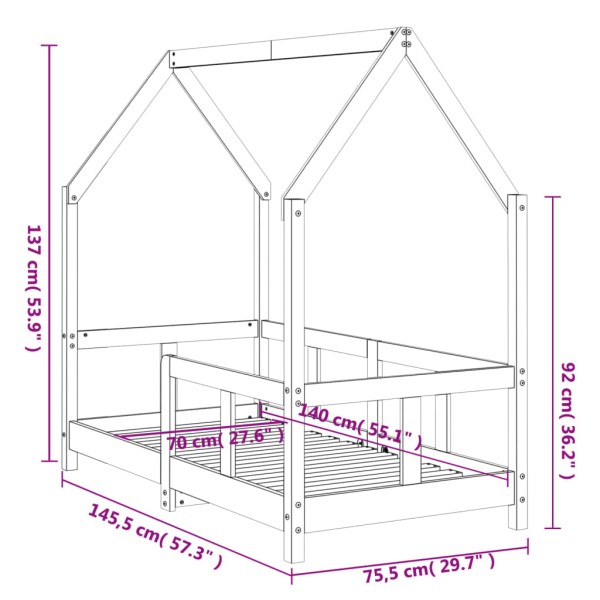 Estructura de cama para niños madera de pino negro 70x140 cm