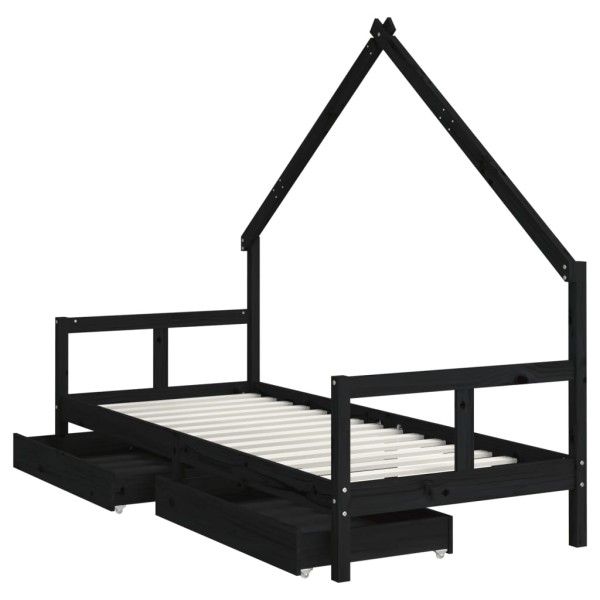 Estructura de cama niños con cajones madera pino negro 80x200cm