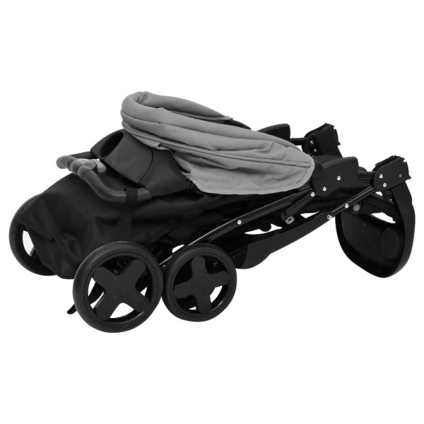 Carrito de bebés 3 en 1 de acero gris claro y negro