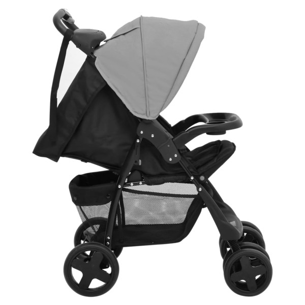 Carrito de bebés 3 en 1 de acero gris claro y negro