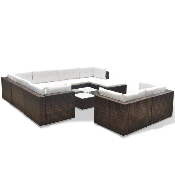 Set muebles de jardín 10 pzas y cojines ratán sintético marrón