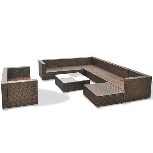 Set muebles de jardín 10 pzas y cojines ratán sintético marrón