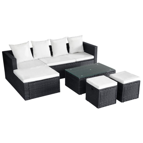 Set muebles de jardín 4 piezas y cojines ratán sintético negro