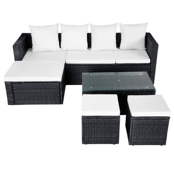 Set muebles de jardín 4 piezas y cojines ratán sintético negro