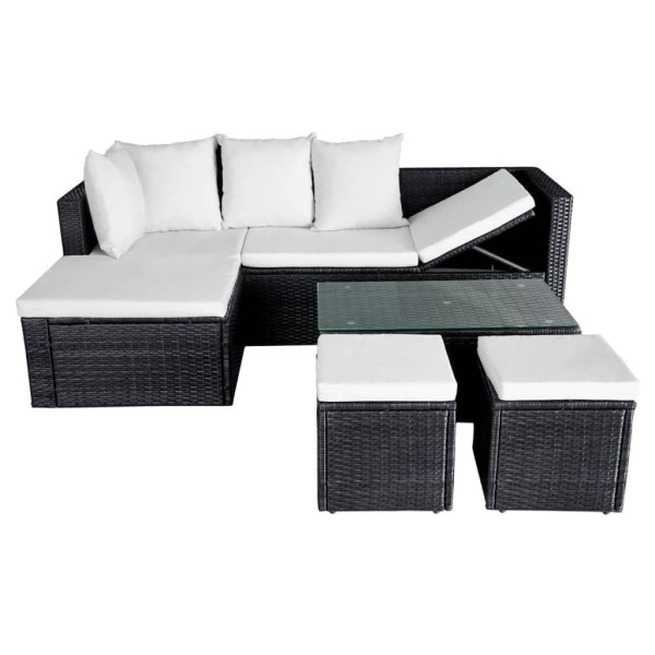 Set muebles de jardín 4 piezas y cojines ratán sintético negro