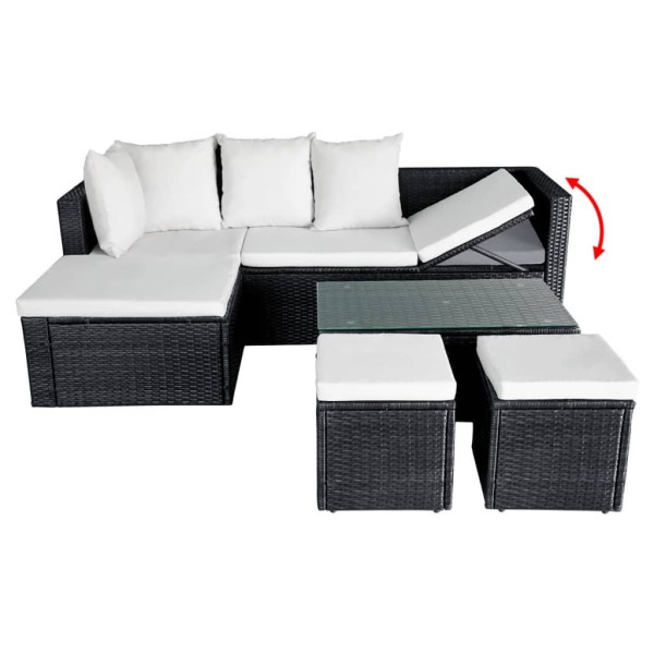 Set muebles de jardín 4 piezas y cojines ratán sintético negro