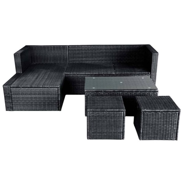 Set muebles de jardín 4 piezas y cojines ratán sintético negro