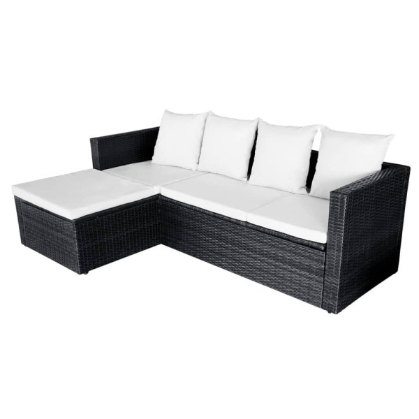 Set muebles de jardín 4 piezas y cojines ratán sintético negro