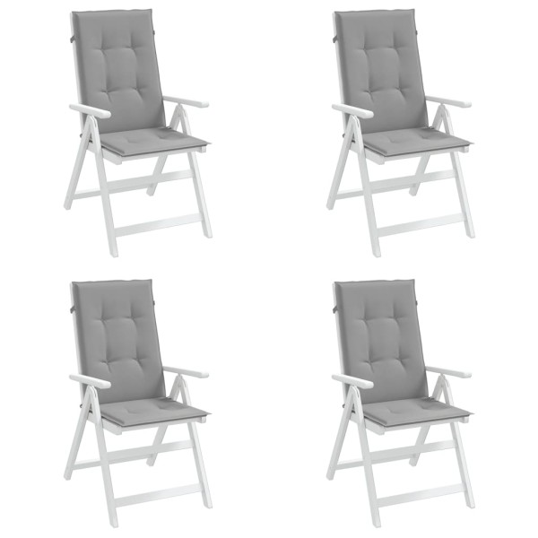 Cojín silla de jardín respaldo alto 4 uds tela gris 120x50x3 cm