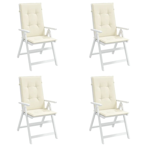 Cojín silla de jardín respaldo alto 4 uds tela crema 120x50x3cm