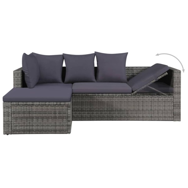 Set de muebles de jardín 4 piezas y cojines ratán PE gris