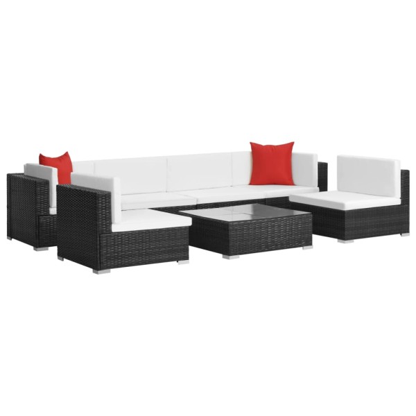 Set muebles de jardín 7 piezas y cojines ratán sintético negro