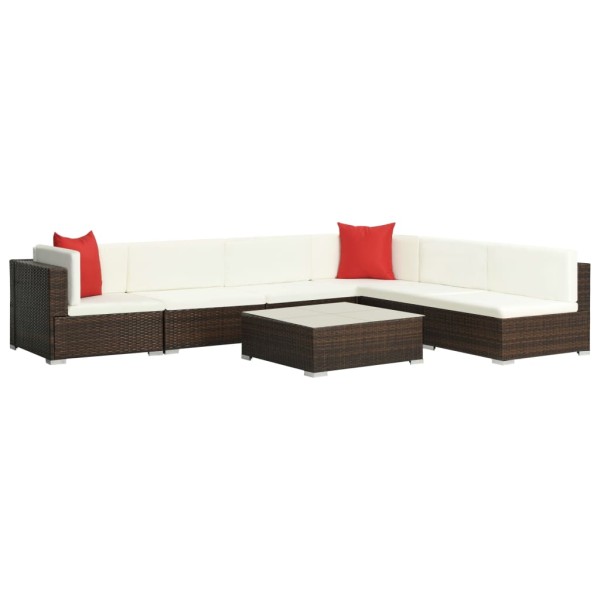 Set muebles de jardín 7 piezas y cojines ratán sintético marrón