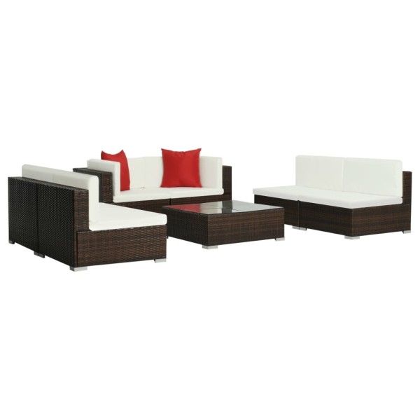 Set muebles de jardín 7 piezas y cojines ratán sintético marrón