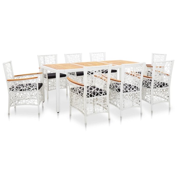 Conjunto de comedor para jardín 9 piezas ratán sintético blanco