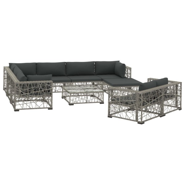 Set de muebles de jardín 10 pzas y cojines ratán sintético gris