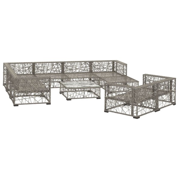 Set de muebles de jardín 10 pzas y cojines ratán sintético gris